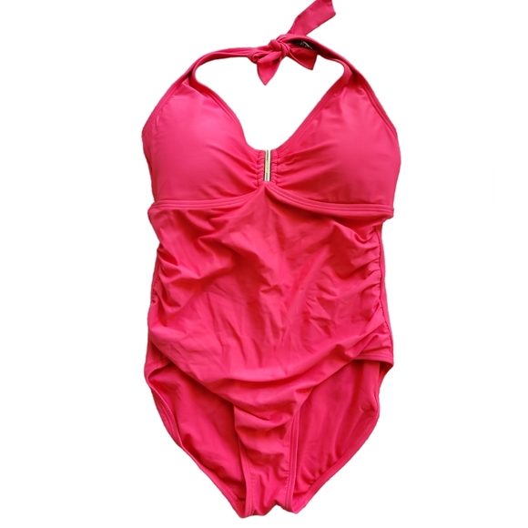 Calvin Klein one piece coral pink Swimsuit halter neck size 10 - Picture 1 of 1